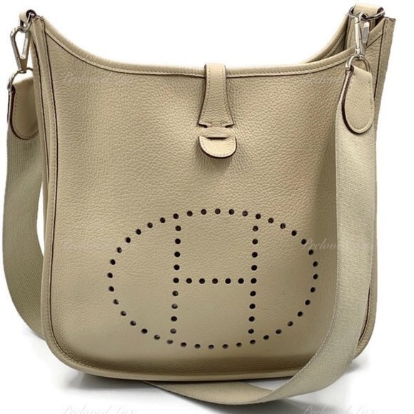 Authentic HERMES Ivory Beige Clemence Evelyne II PM Crossbody Bag - Picture 1 of 16